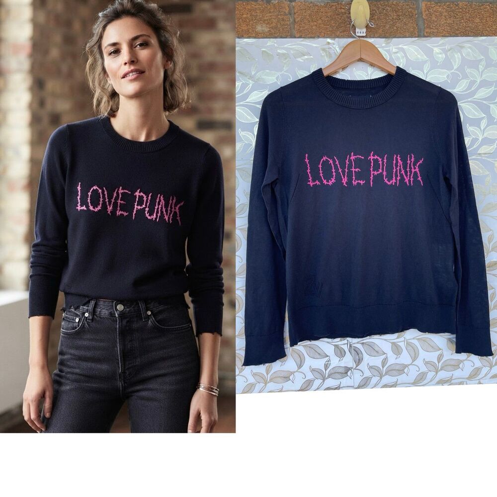 Zadig & Voltaire Miss Love Punk Intarsia Navy 100% Cotton Sweater Medium